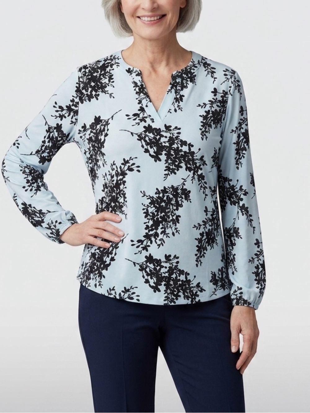 Anne Klein Light Blue Floral Print Blouse Size Large